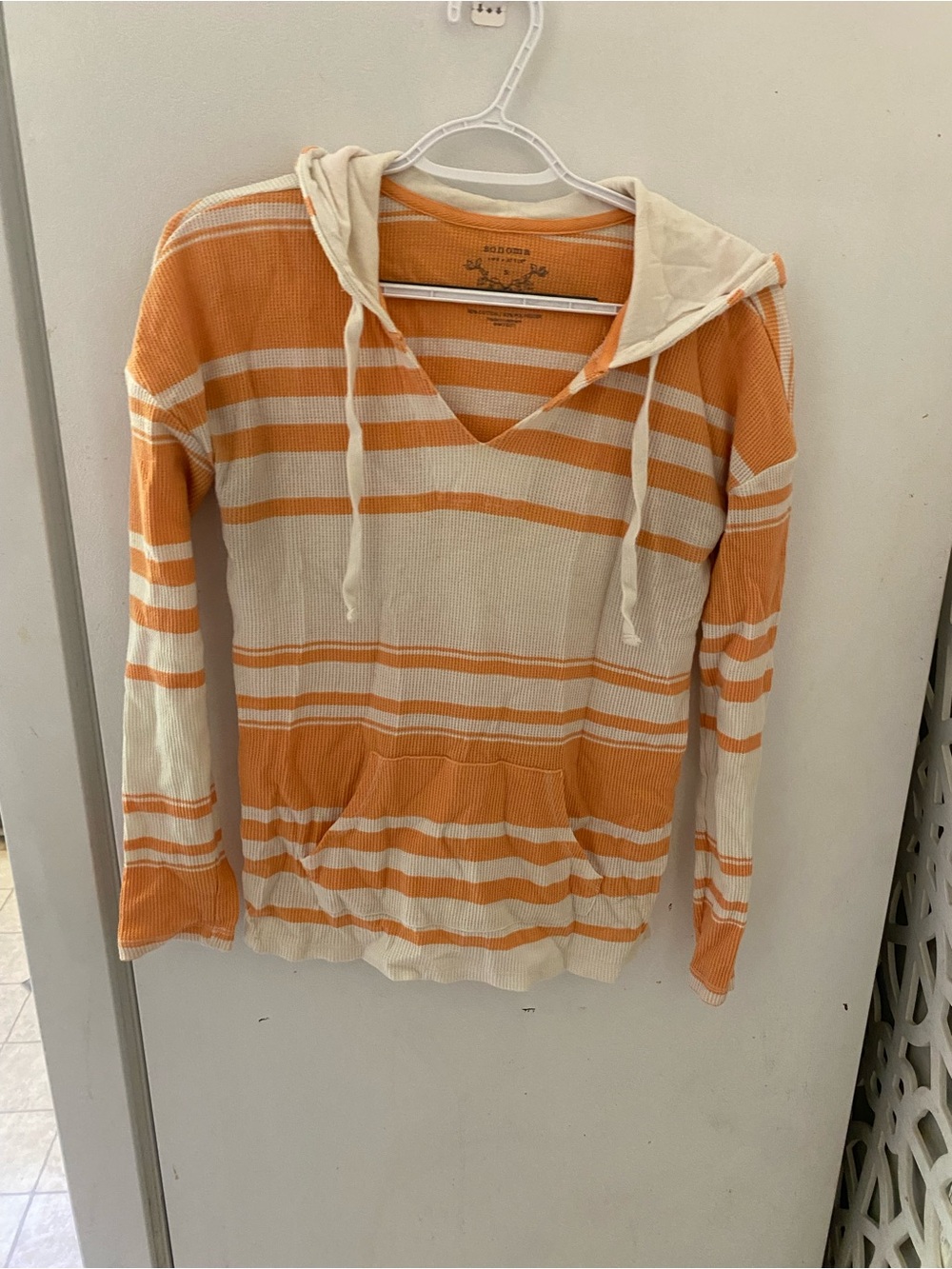 Sonoma Orange and Cream Striped Waffle Hoodie